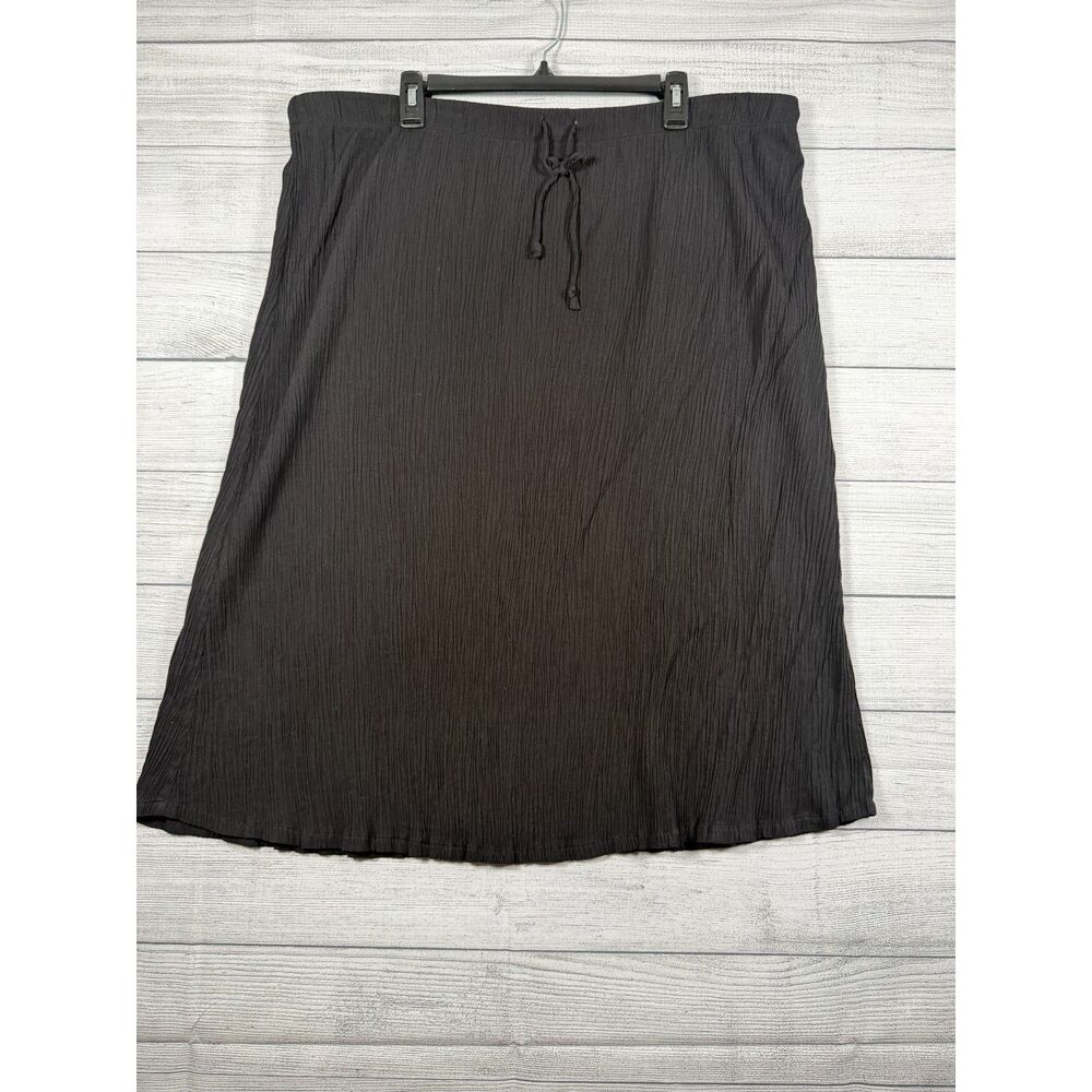 Jaclyn Smith Womens 2X Black Crinkle A-Line Pull On Midi Skirt Rayon Blend 4075